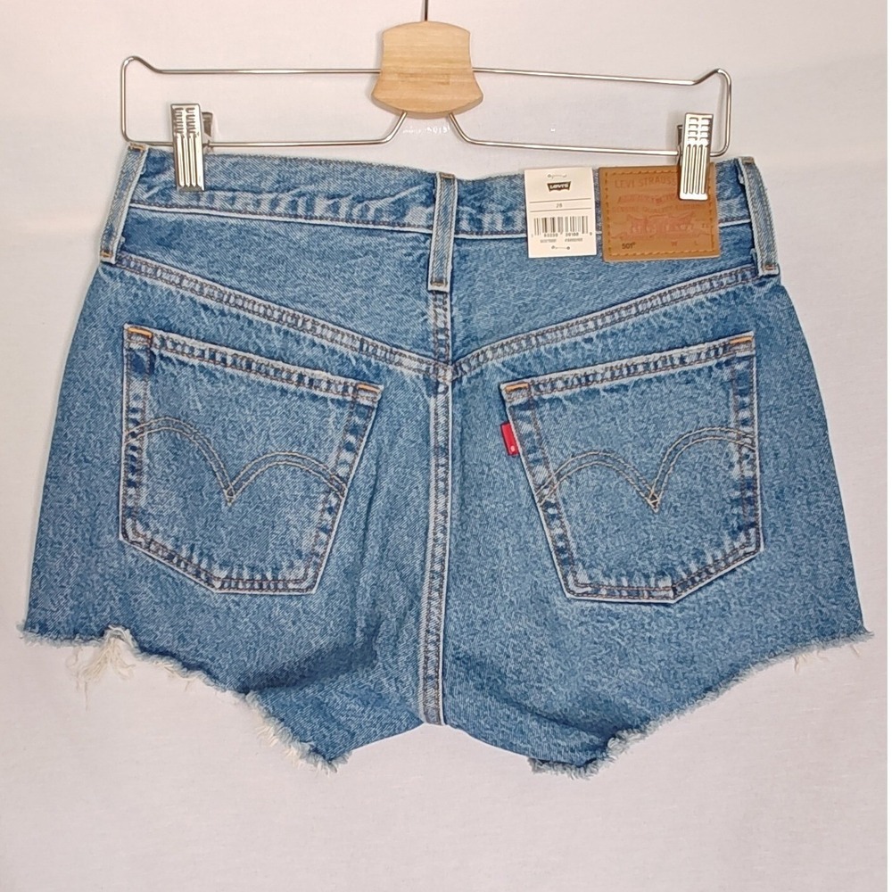 Levi's 501 Shorts 28 Blue High Rise Raw Hem Cut Off Denim 56327-0081 New - Picture 3 of 10